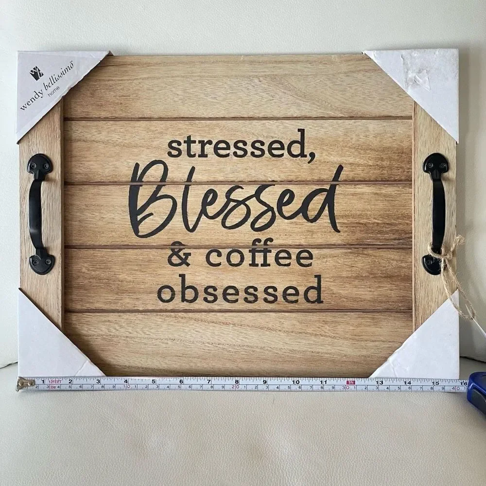 NWT Wendy Bellisimo 16”x11” Wood Noodle Board Stressed Blessed  Coffee Obsessed
